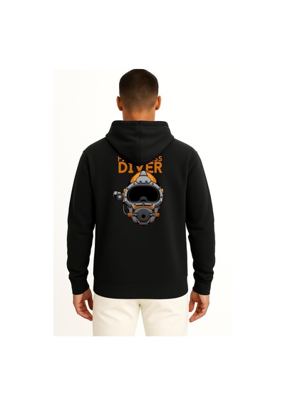 Bahriyeli Collection Kapüşonlu First Class Diver Cep Ve Sırt Baskılı Unisex Sweatshirt Siyah