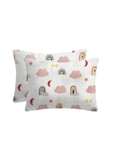 Flanel Pazen Fermuarlı Bebek Yastık Kılıfı 35x45 2 Adet Pembe - Beyaz