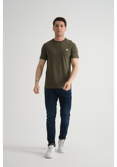 Shooter Sportwear Shooter Erkek Pamuklu Esnek T-shirt Standart Kalıp Minimal Logolu Haki
