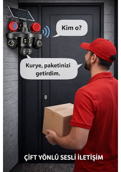 Sim Kartlı Üç Motorize Kameralı Hareket Takipli Güneş Enerjili Güvenlik Kamerası