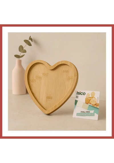 Bezos Kalp Model Bambu Ahşap Sunum Tepsisi - 20.5 X 19.5 X 1.4 Cm Erdotıca