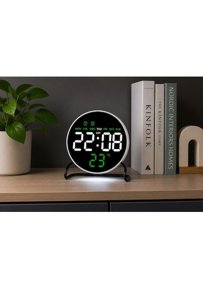 Valkyrie Led Dijital Masa Saati Alarm Sıcaklık Takvim Göstergeli Usb Gece Işıklı Masa Saati Çift Alarm Beyaz