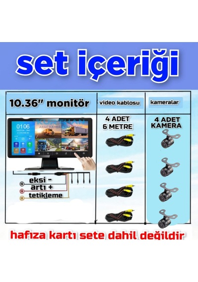 4 Adet 1080p Ahd 150'' Kamera Dokunmatik 10.36'' Video Müzik Dvr Ekran 10.25"