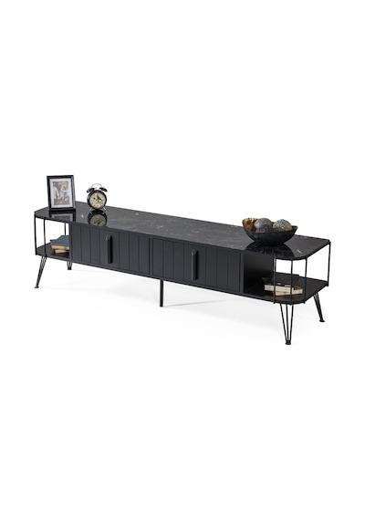 Onurdesign16 Dark Siyah Mermer Desenli Metal Kasalı Tv Sehpası