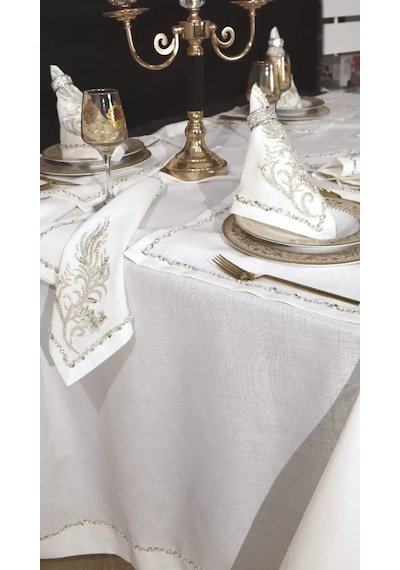 Sofra Takımı Valeron Gardenya Keten Yemek Takımı 160x260 Masa Seti 26 Parça Pullu Boncuklu Krem Sofra Takımı Valeron Gardenya Keten Yemek Takımı 160x260 Masa Seti 26 Parça Pullu Boncuklu Krem