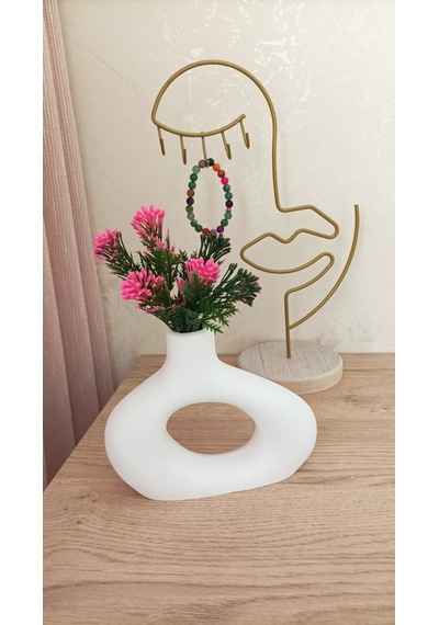 Mini Beton Saksı - Yapay Çiçekli - Pembe
