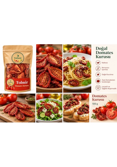 Tolmir Kekikli Domates Kurusu 100 G Kaya Tuzlu & Fırınlanmış, Yıkama Gerektirmez Doğrudan Tüketime Hazır Dilimler