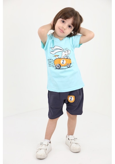 Toontoy Kids Toontoy Erkek Bebek Baskılı Şortlu Takım Su Yeşili