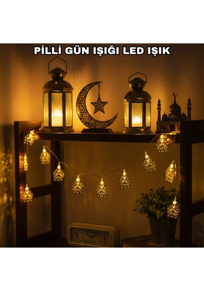 Cami Figürlü Ramazan Ve Bayram Led Işık Zinciri Pilli Sıcak Sarı Aydınlatma