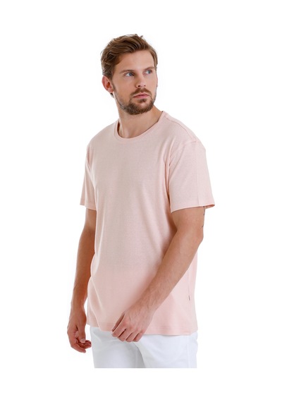 Hatemoğlu Pembe Regular Fit Düz Bisiklet Yaka Keten Tişört 35102024c012 009 Pembe