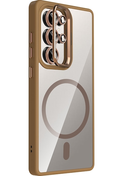 Adige Samsung Galaxy Uyumlu S25 Ultra Kılıf Etro Standlı + Kamera Lens Koruyucu Çöl Titanyum