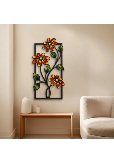 Bakır Çiçekli Çerçeve - Metal Tablo - Dec0181 26 X 50 Cm Çok Renkli