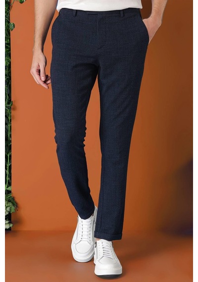 Efor Comfort Fit Beli Lastikli Pötikareli Casual Lacivert Pantolon P 1149 Lacivert
