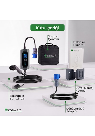 7 KW 32A Türkçe Menü 10 M Elektrikli Araç Şarj İstasyonu Taşınabilir