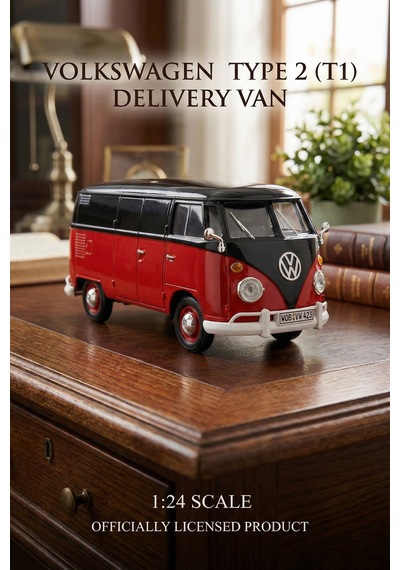 Motormax 1:24 Volkswagen Type 2 T1 Minibüs Model Araba - Kırmızı Siyah Metal Diecast Koleksiyon