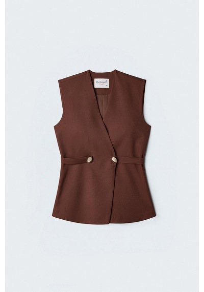 Sateen Sofia Düğme Detaylı Yelek - Kahve-137604