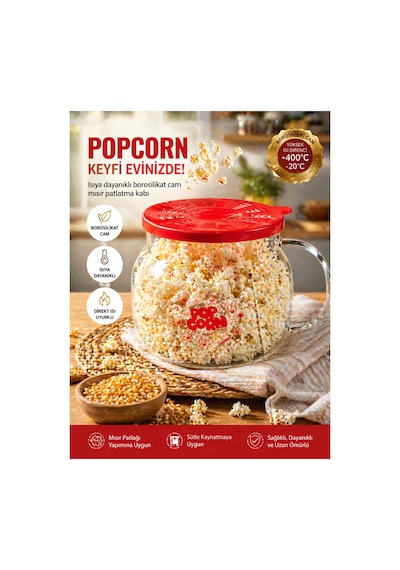 Cam Borosilikat X-large Çok Amaçlı Popcorn & Yoğurt Kabı Kırmızı