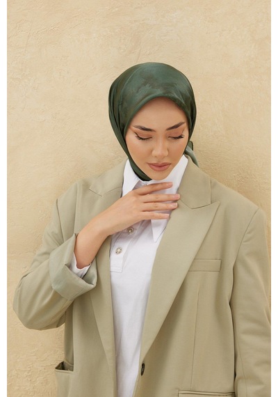 Silk Home Desenli Shiny Eşarp - 8647 - Asker Yeşili Asker Yeşili