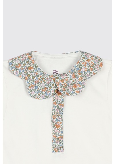 Panço Liberty Kumaş Yakası Çiçek Detaylı Kısa Kollu Yenidoğan Body Beyaz 5611GN03001