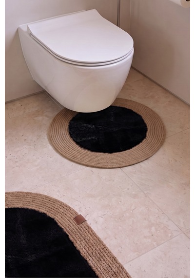 Banyo Paspası Takımı 60x100+60x60 Cm Düz Siyah & Camel