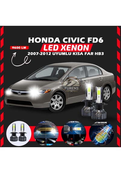 Honda Civic Fd6 2007-2012 Kısa Far Uyumlu Şimşek Etkilii Led Xenon Pro Series Hb3