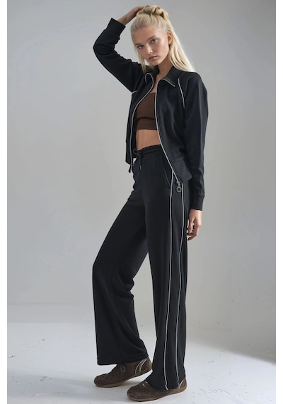 Hiccup Modal Dokulu Fermuarlı Sweatshirt & Pantolon İkili Takım Berşan Collection Siyah