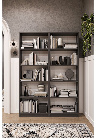 Asra Trend 2 Modüllü Kitaplık K-003 %100 MDF 10 Bölmeli Modern Ofis Çalışma Masası Yanı Rafı Antrasit Gri