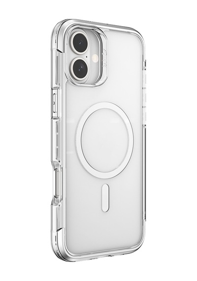 Apple Uyumlu iPhone 16 Kılıf Magsafe Raptic Air Serisi Airbag Tasarımlı Metal Köşelikli Şeffaf Kapak Gümüş Gümüş