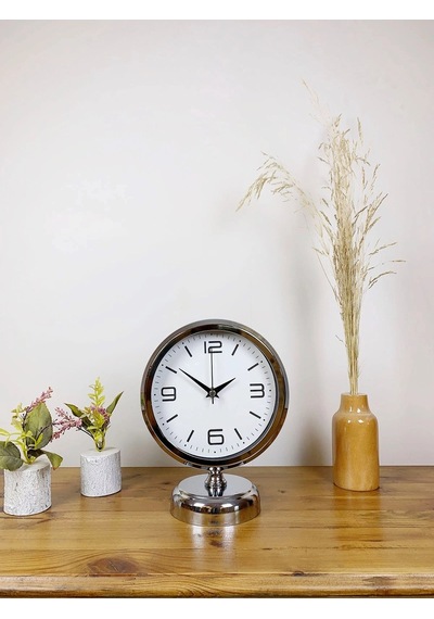 Krom Metal Modern Masa Saati 25 20 Cm Çok Renkli