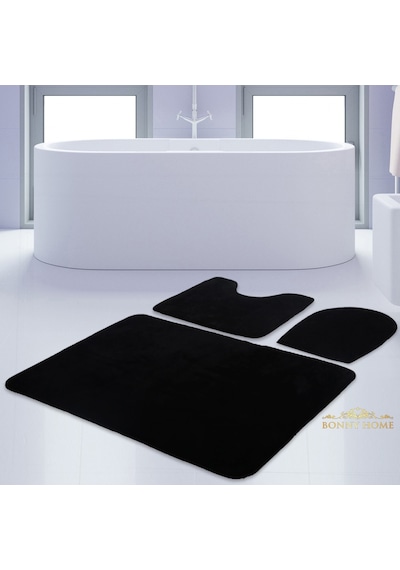 Unicolor Düz Siyah 3Lü Banyo Paspası Seti Kaymaz Klozet Takımı Siyah