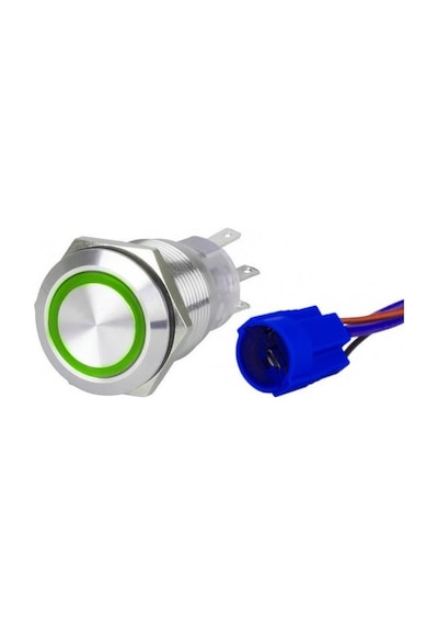 Krom Led Buton On-Off Yeşil 12-24V Yeşil