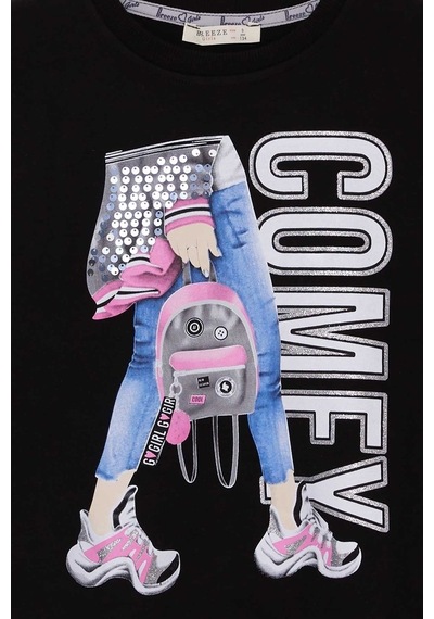 Kız Çocuk Sweatshirt Pullu Baskılı Siyah (9-14 Yaş) Kız Çocuk Sweatshirt Pullu Baskılı Siyah (9-14 Yaş)