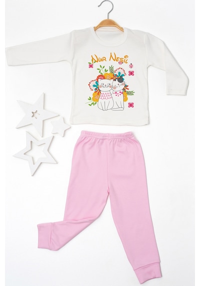 Pia Baby İsimli Kız Çocuk Pijama Takımı %100 Pamuk Penye İsme Özel Baskılı Kişiselleştirilebilir Pijama Seti 20853p14pi Krem