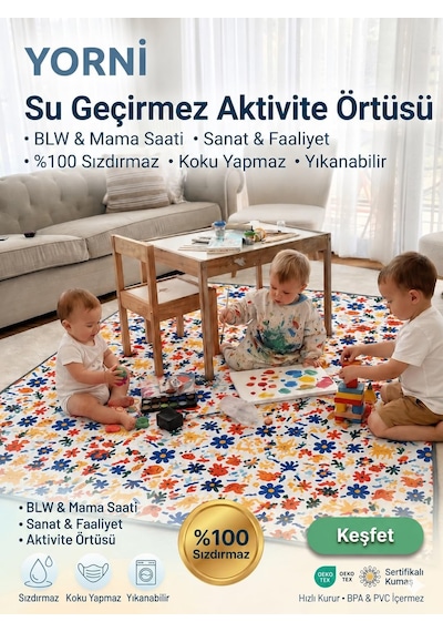 Minimal Çok Amaçlı Su Geçirmez Aktivite/mama Yer Örtüsü, 145x180 Cm
