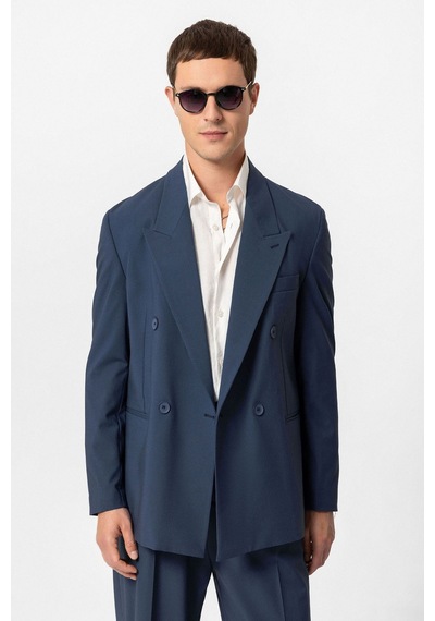 Antioch Tek Düğme Kruvaze Erkek Blazer Ceket İndigo