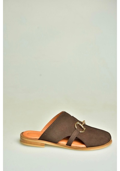 Fox Shoes U944150403 Kahverengi Hakiki Deri Önü Kapalı Kadın Terlik Kahverengi-hakiki Deri