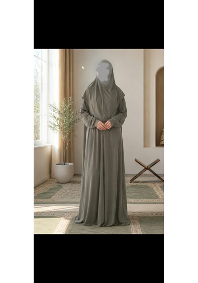 Büyük Beden Tek Parça Rahat Ve Şık Haki Namaz Elbisesi