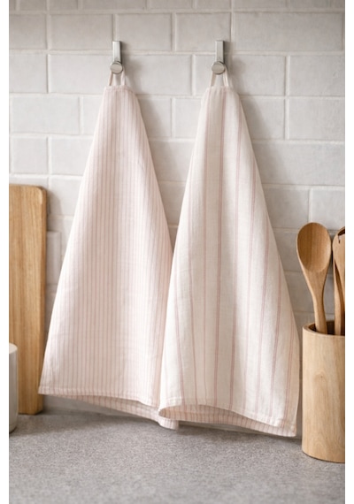%100 Pamuk Çift Kat Müslin Mutfak Kurulama Bezi 2 Li Set 40x60 Cm Emici Yumuşak Mutfak Havlusu - Elv-mkb Pembe