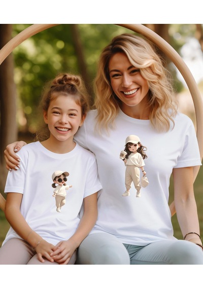 Aselinda Yeni Sezon Cool Aile Kombin Tişört- Trend Tshirt Tekli Üründür Kombin İçin Sepete 2 Adet Ekleyiniz Beyaz-anne Kız