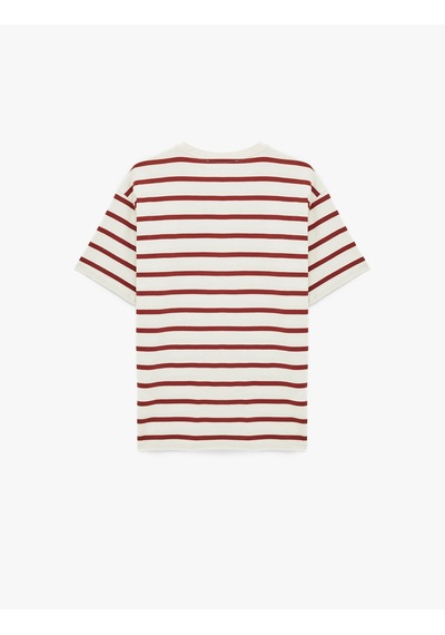 Koton Pamuklu Kısa Kollu Bisiklet Yaka Basic Tişört Bordo Çizgili 6sal10136ık Bordo Çizgili