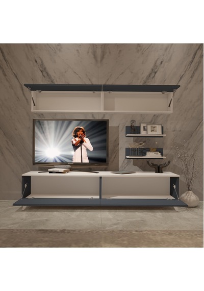 Decoraktiv Eko 5 Mdf Std Retro Tv Ünitesi Tv Sehpası Beyaz - Antrasit
