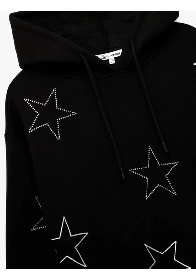 Koton Kapüşonlu Oversize Taşlı Siyah Kadın Sweatshirt 6wal10089ık SiYAH