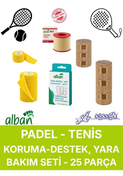 Padel & Tenis Sporcu Koruma Ve Bakım Seti 25li Kobandaj, Elastik Bandaj, Bez Flaster Ve Yara Bandı