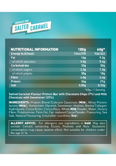Grenade High Protein, Low Sugar Bar - Chocolate Chip Salted Caramel, 12 X 60 Gr