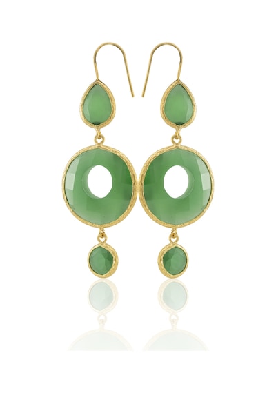 Kadir Jewellery 22 Ayar Altın Kaplama Kadın Sallantılı Küpe -el İşçiliği Ve Hipoalerjenik Küpe Yeşil 99002052