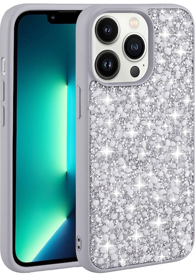 Apple Uyumlu iPhone 13 Pro Uyumlu Parlak Taşlı Tasarım Zore Linea Kılıf-gümüş Gümüş -