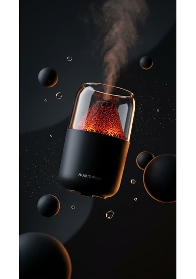 Volkan Efektli Ultra Sessiz LED Işıklı Gece Lambası & Değişen Renk Modlu Ultrasonik Hava Nemlendirici & Aroma Difüzör