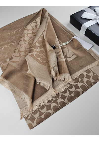 Miorel Scarfs C Desen Çift Taraflı Kaşmir İpek Şal 4 Mevsim Pamuk Şal Bej