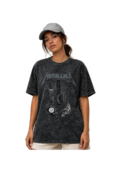 Metallica Rock Metal Müzik Grubu Ön Baskılı Unisex Oversize Vinta Siyah