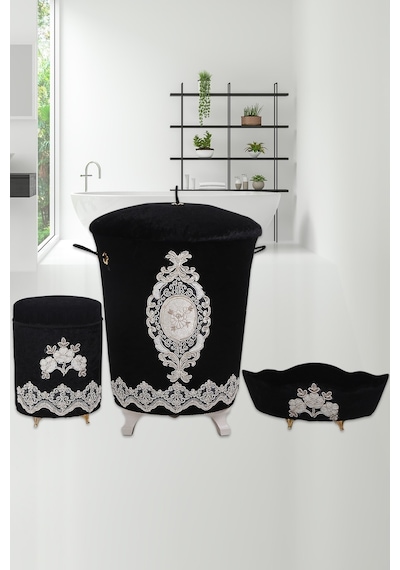 Lisa Siyah 3'lü Çeyizlik Banyo Kirli Çamaşır Sepeti Seti